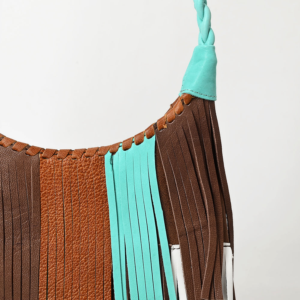 ADBG1594 American Darling Western Leather Hobo Bag with Braided Strap and Long Fringe Detailing