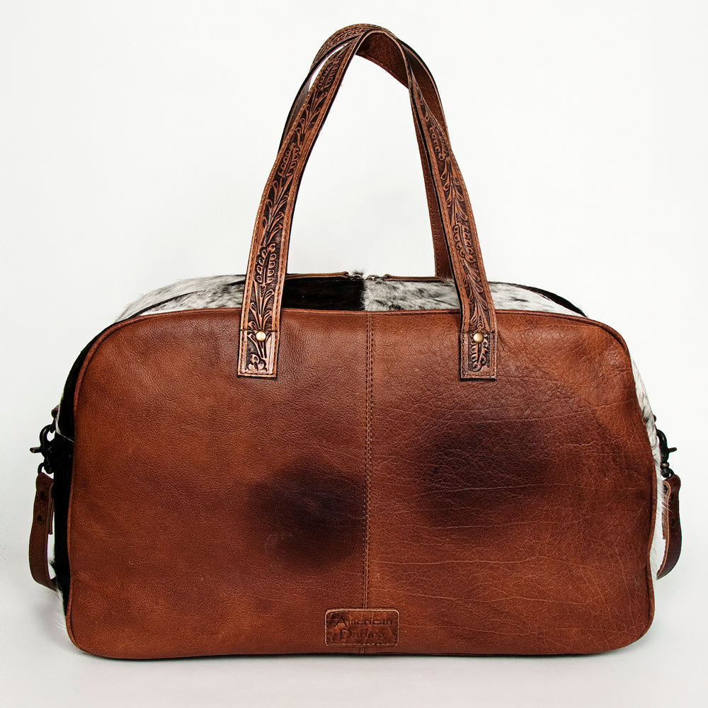 ADBG946 American Darling Handcrafted Western Leather Duffel with Hand Woven Saddle Blanket & Cowhide