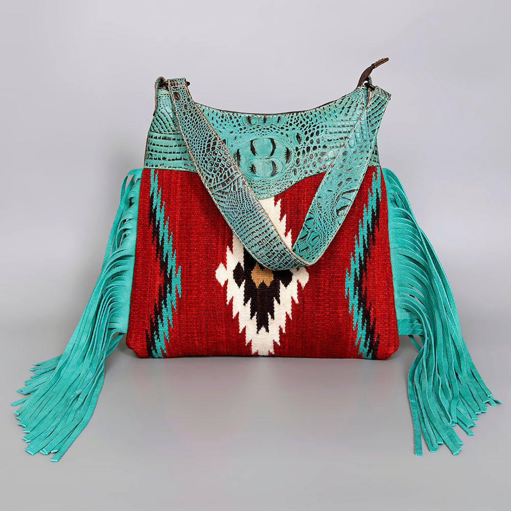 ADBG991 American Darling Crocodile Embossed Western Leather Cross body Bag with Saddle Blanket