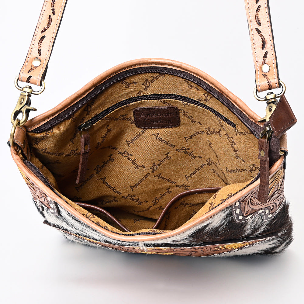 ADBGA343 American Darling Buck Stitched Hair-On Cowhide Hand Tooled Leather Large Cross body Bag