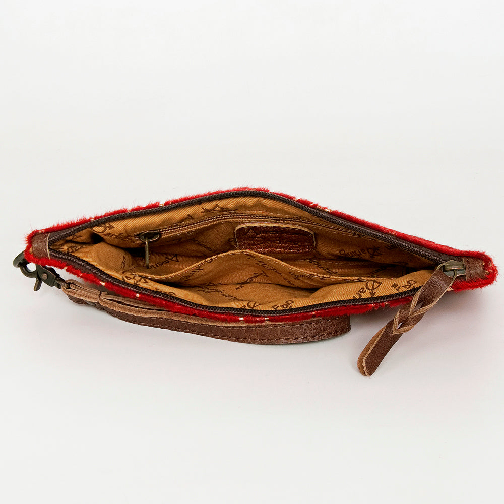 ADBG344 American Darling Western Leather Wristlet Bag with Hair-On Cowhide and Inlay
