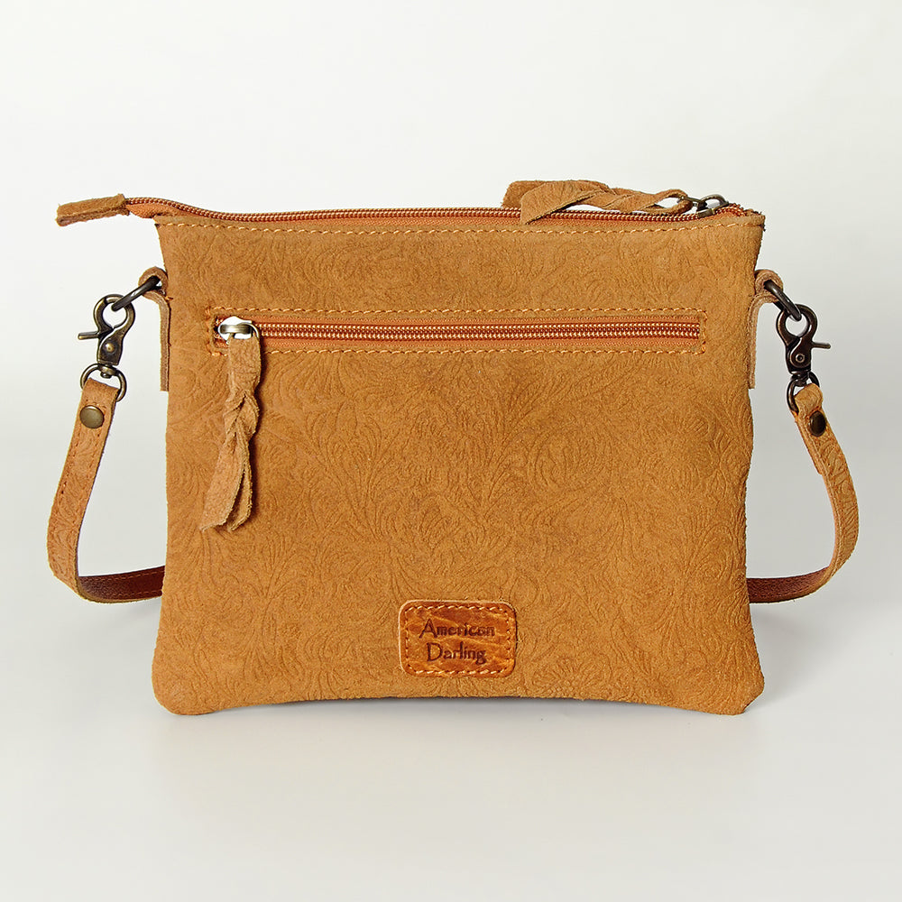 ADBG109 American Darling Hand-Tooled and Floral Embossed Leather Western Crossbody Bag