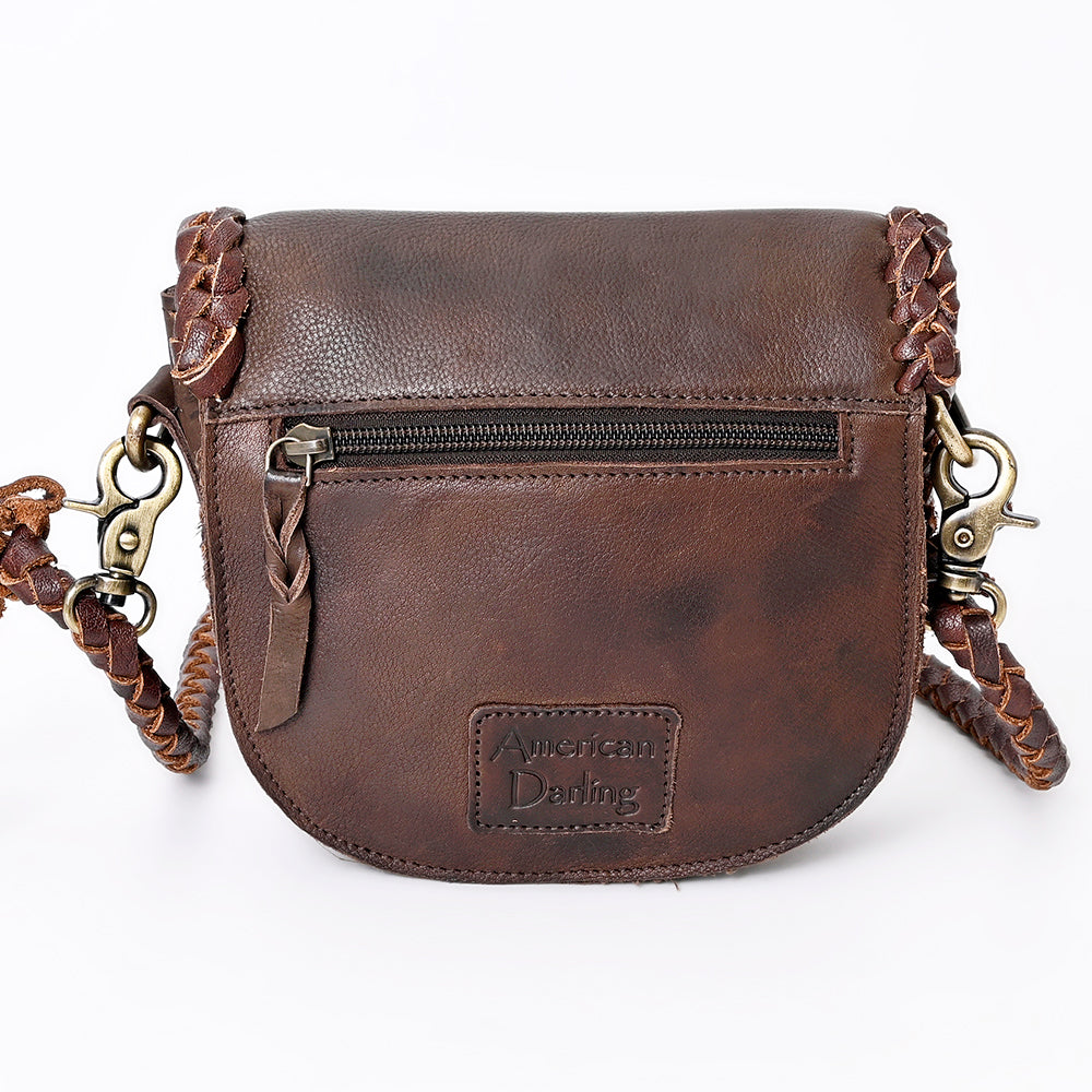 ADBGM338 Braided Leather Crossbody Bag with Stone Accent and Flap Closure