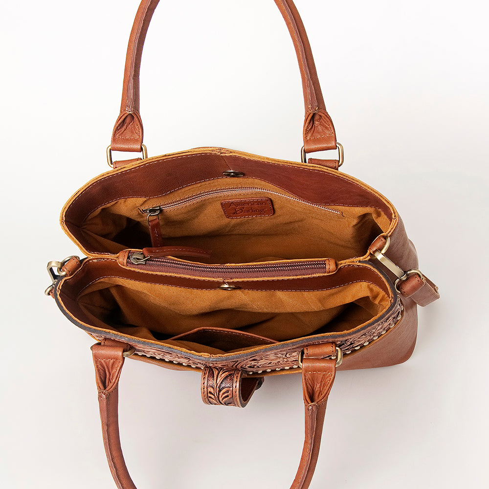 LC-ADBGI180A Hand-Tooled Tan Leather Western Tote - Cowgirl Shoulder Bag with Strap