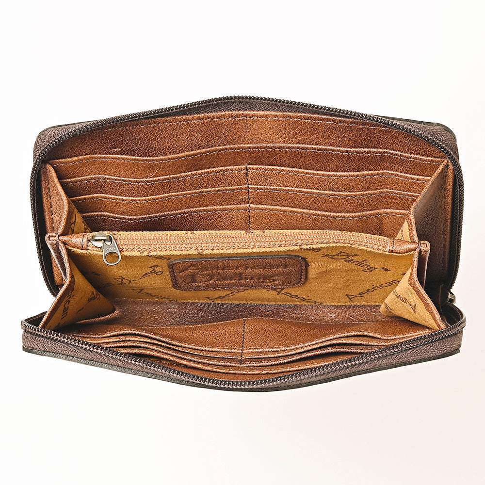 ADBG1271 American Darling Neon Tooled Leather Wallet -Floral Carved Clutch