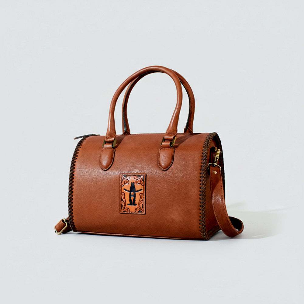 ADBGA1293HLSR American Darling Braided Genuine Leather Speedy Bag with Tooled Detail