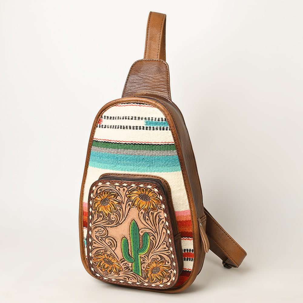ADBG1146 American Darling Saddle Blanket Sling Bag | Floral Tooled Leather Backpack