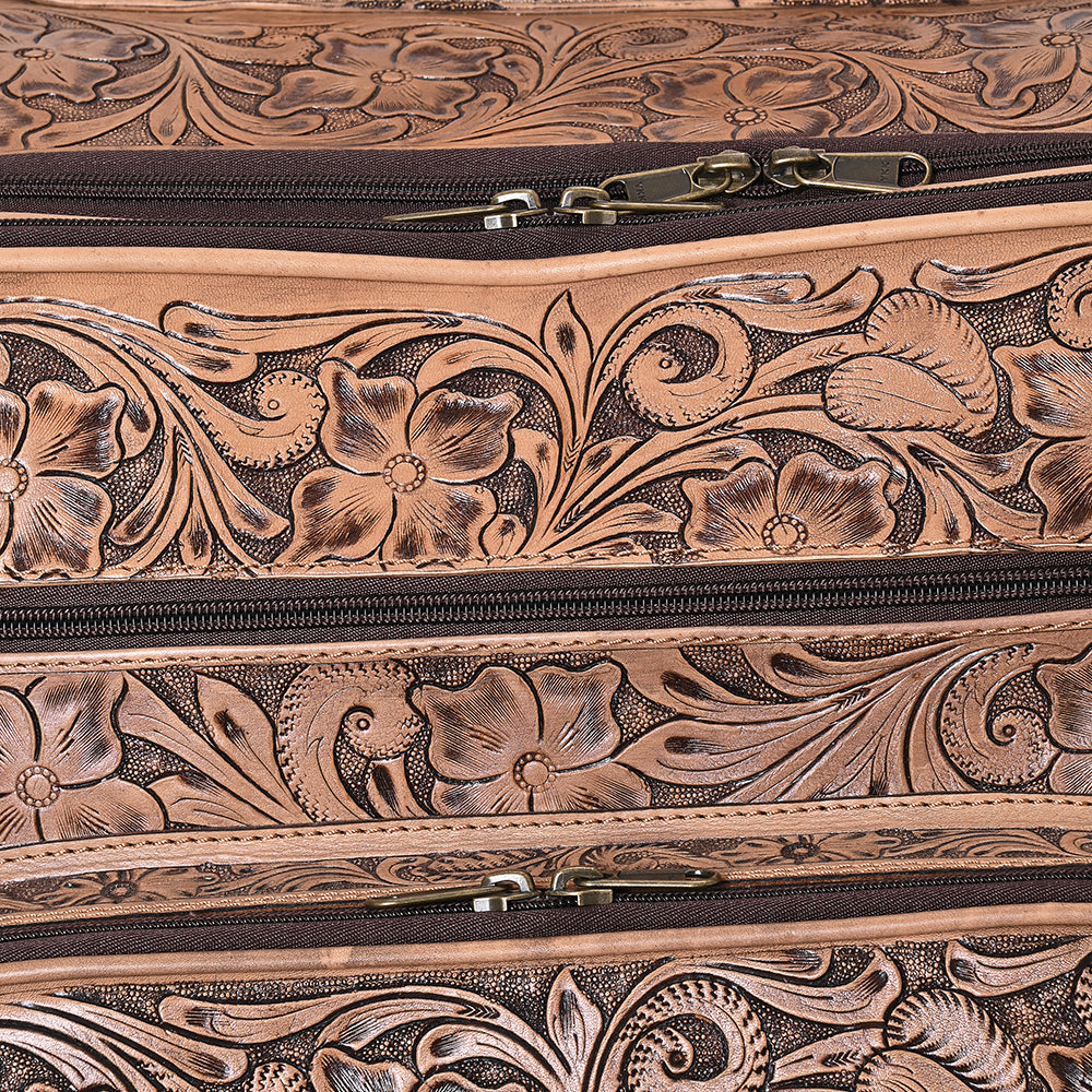 ADBG1601 American Darling Western Hand-Tooled Leather Travel Case with Floral Carving | Premium Genuine Leather Luggage