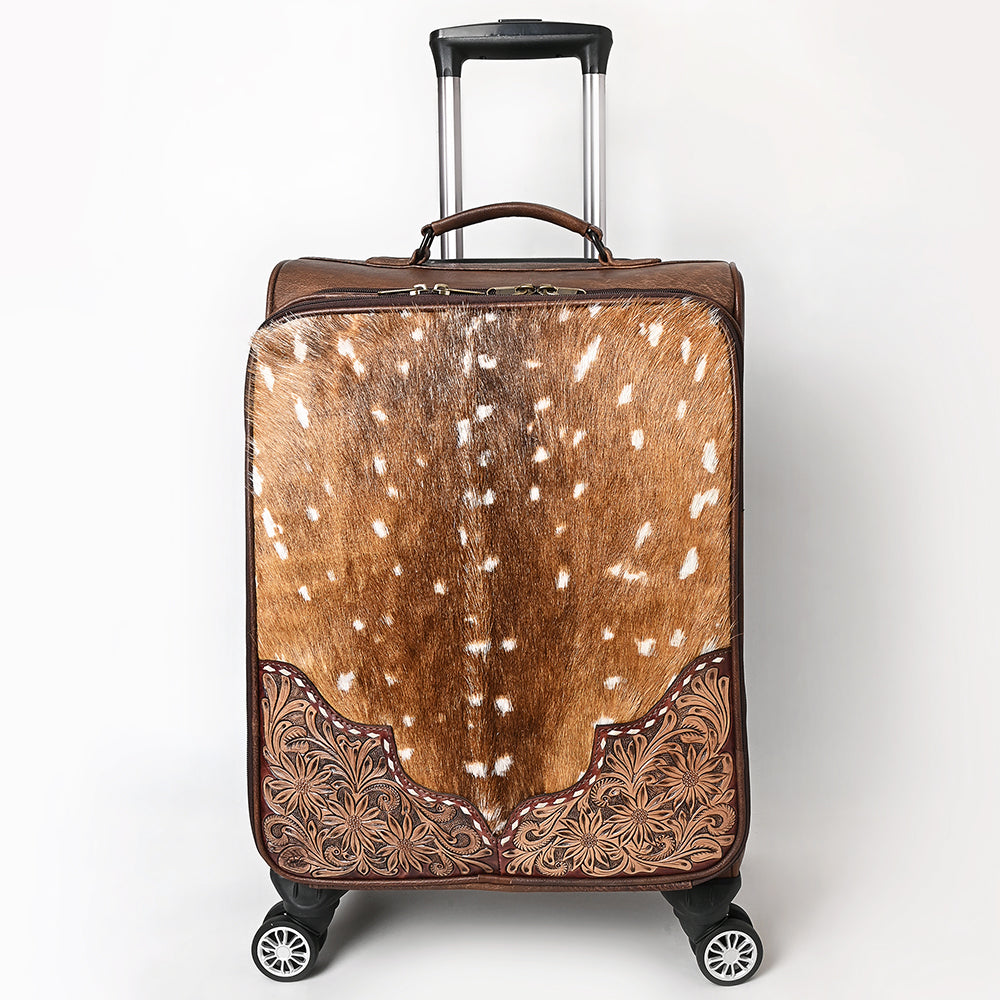 ADBG1599 American Darling Western Genuine Leather Travel Case with Hair-On Cowhide & Hand-Tooled Detailing
