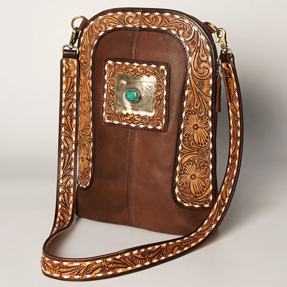 ADBGA251A American Darling Large Cross body Bag Hand Tooled Genuine Leather Concho