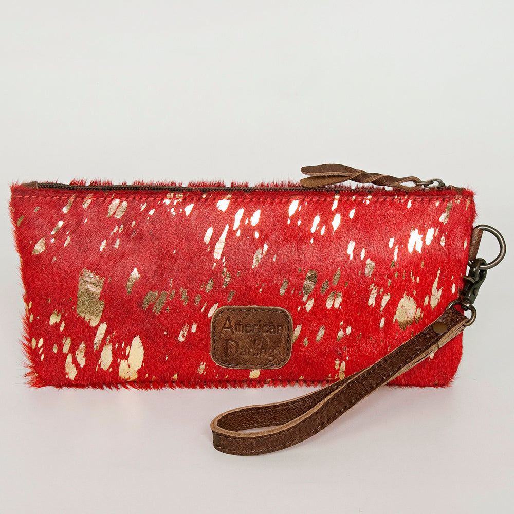 ADBG344 American Darling Western Leather Wristlet Bag with Hair-On Cowhide and Inlay