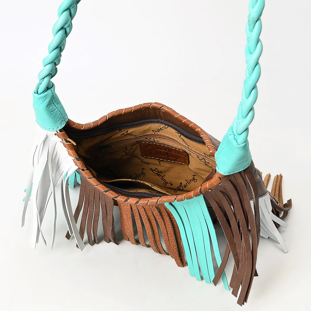 ADBG1594 American Darling Western Leather Hobo Bag with Braided Strap and Long Fringe Detailing