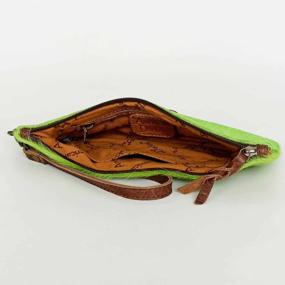 ADBG344 American Darling Western Leather Wristlet Bag with Hair-On Cowhide and Inlay