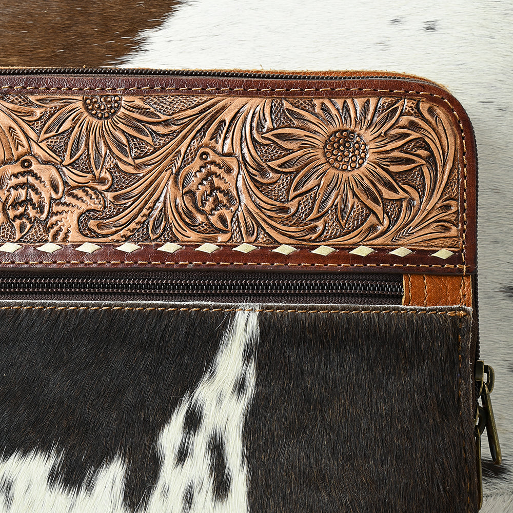 ADBG1639 American Darling Western Leather Travel Case with Hair-On Cowhide & Hand-Tooled Detailing
