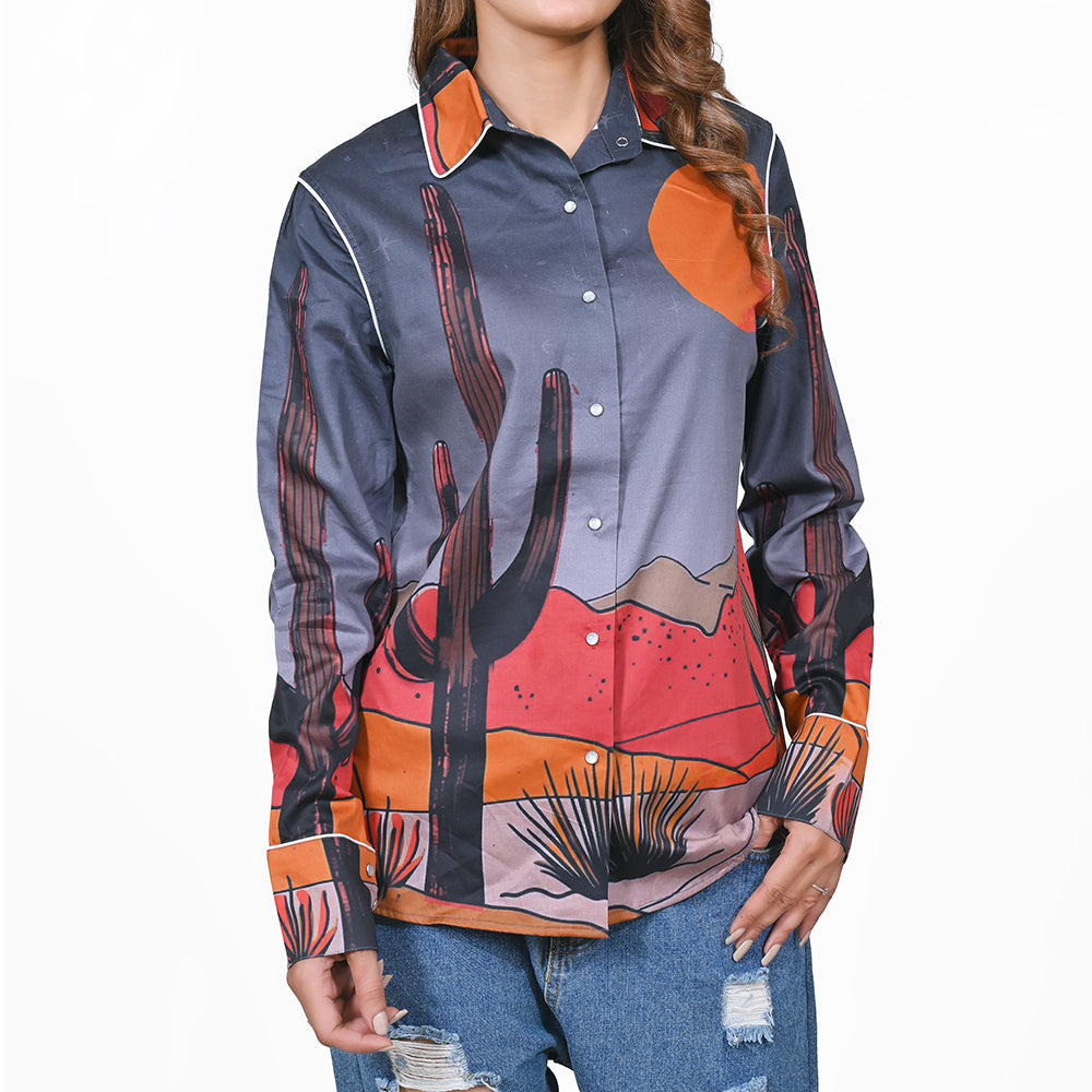 ADSH085 American Darling 100% Satin Cotton Desert Print Western Shirt