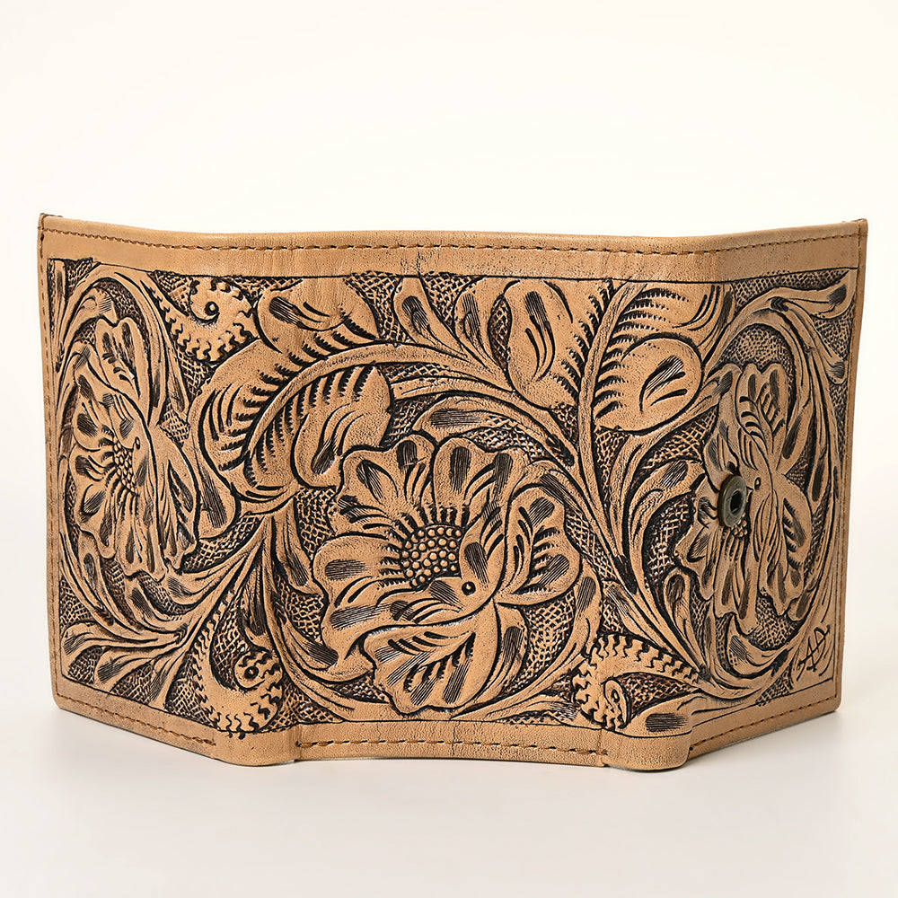 ADBG1310 American Darling Hand Tooled Leather Trifold Wallet -Floral Carved Purse