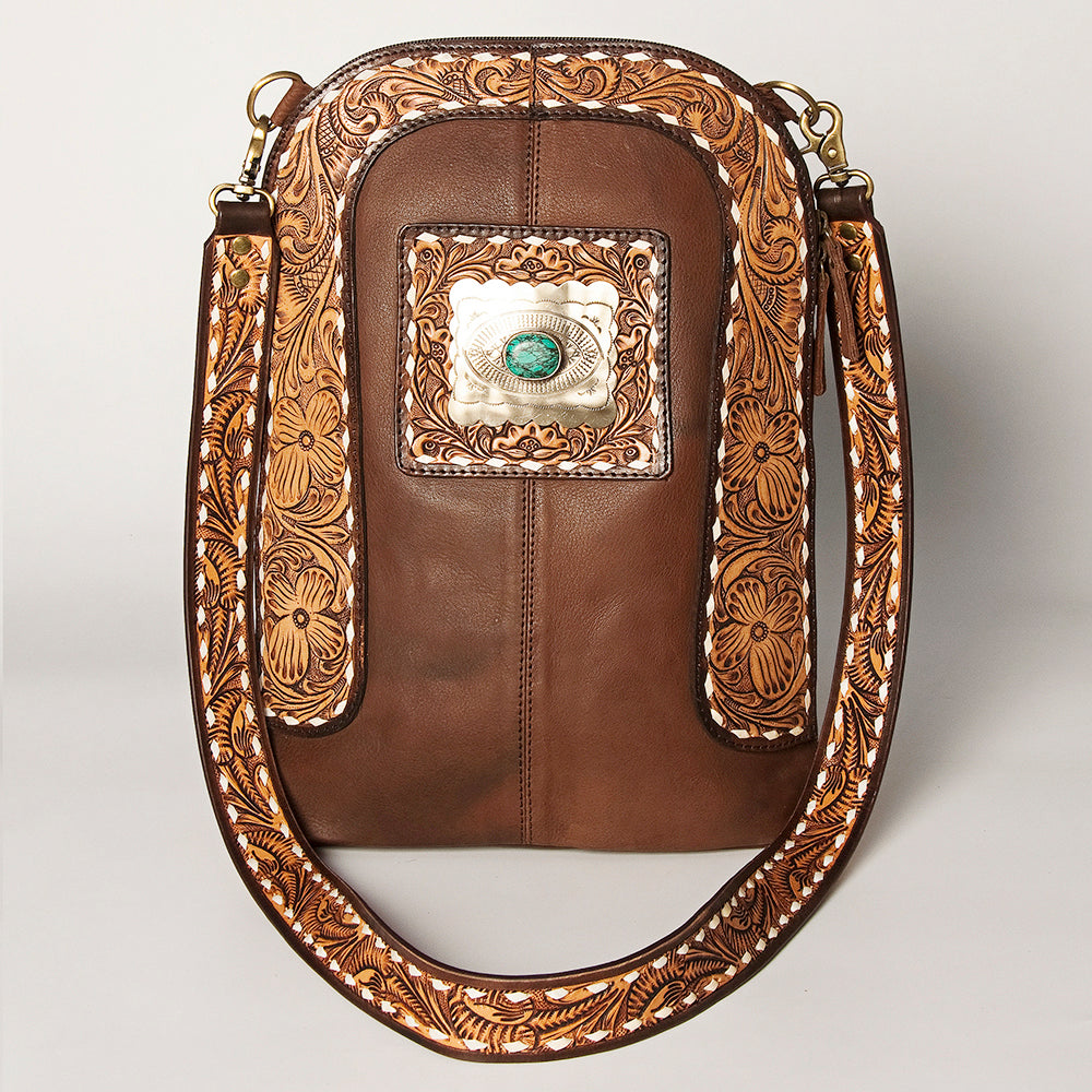 ADBGA251A American Darling Large Cross body Bag Hand Tooled Genuine Leather Concho