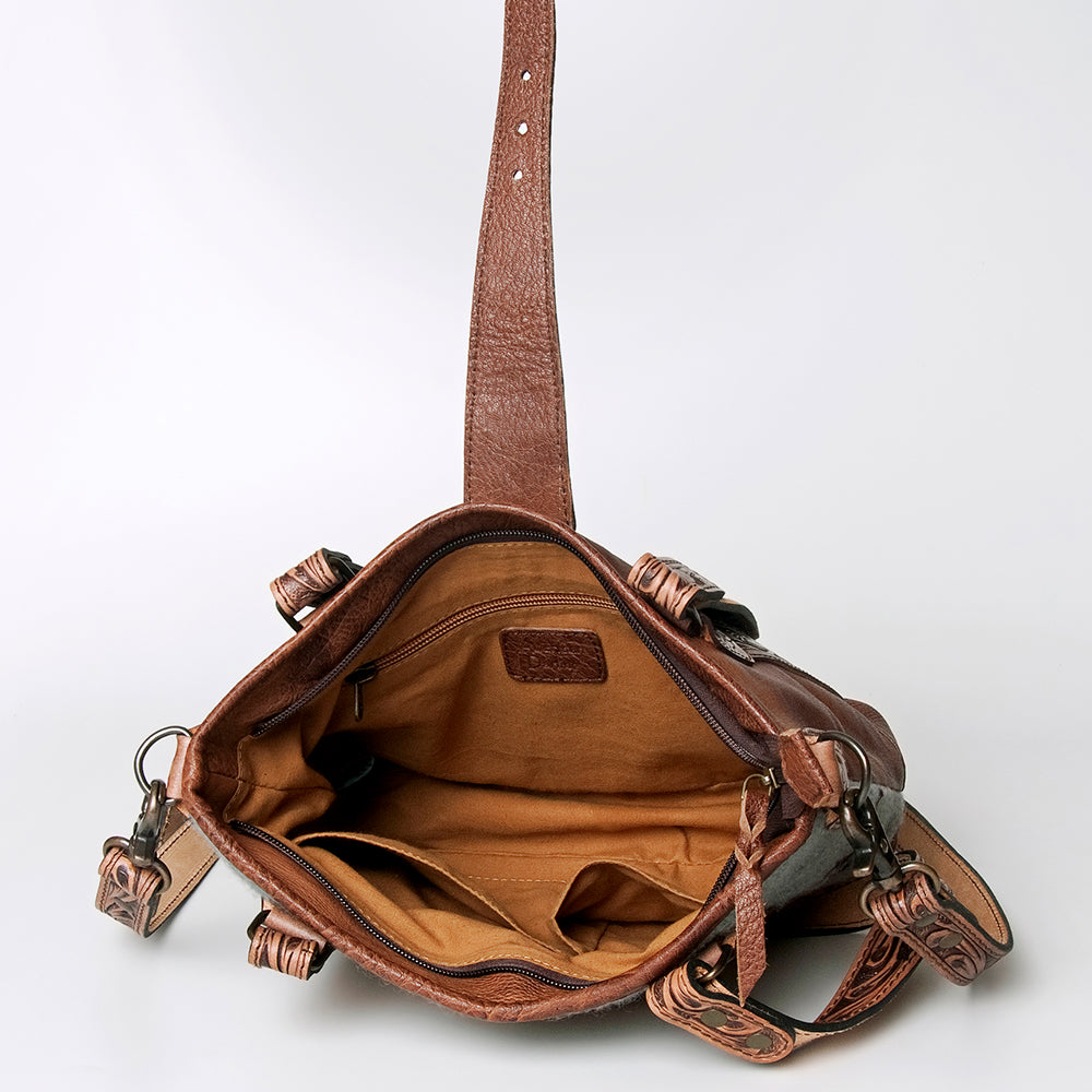 ADBG773 American Darling Western Leather Tote Bag - Hand Tooled Floral & Saddle Blanket