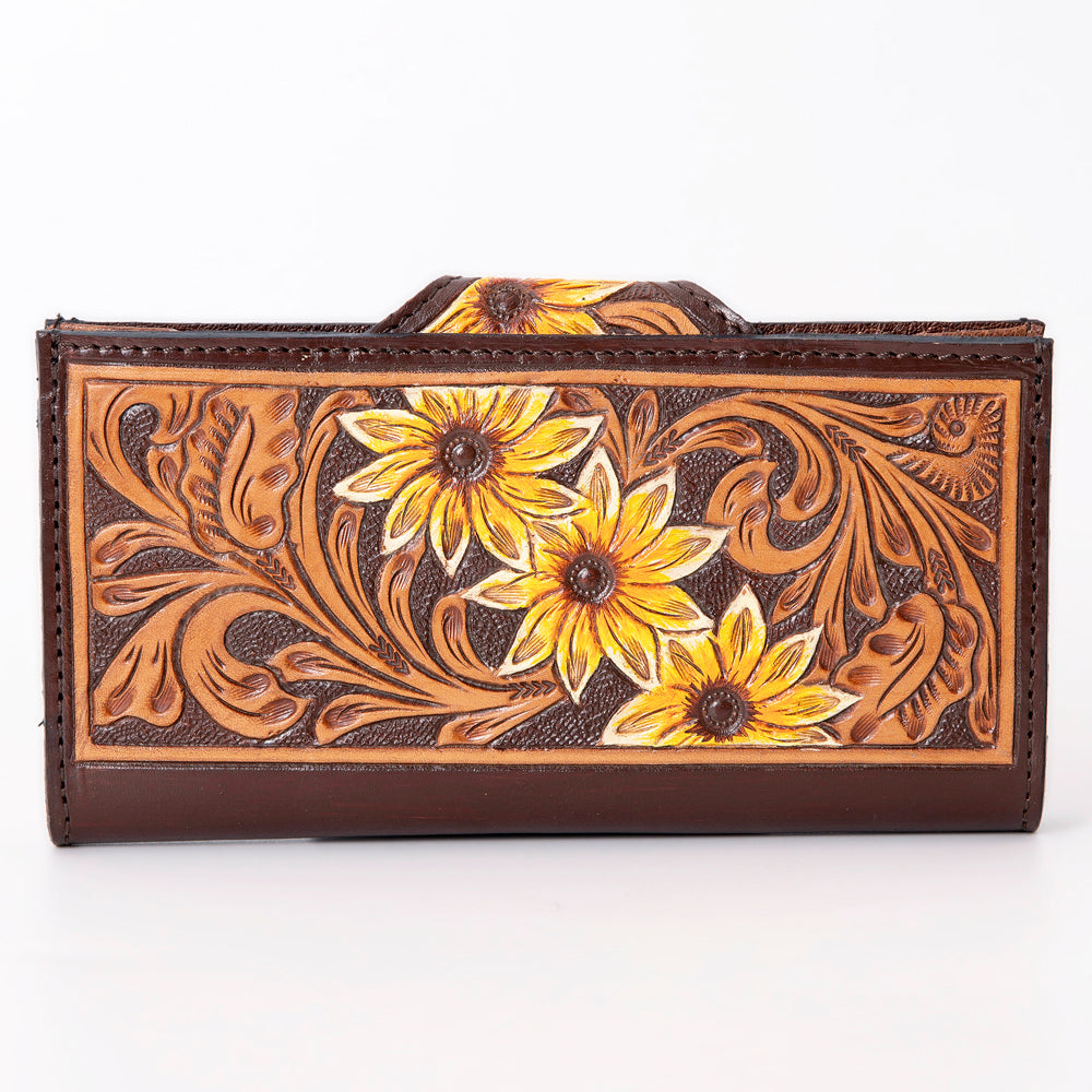 ADBG1069 American Darling Hand-Tooled Leather Floral Wallet Western Sunflower Design Genuine Leather