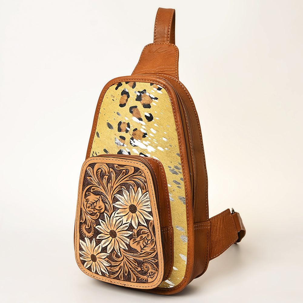 ADBG1146 American Darling Floral Hand Tooled Bag | Hair on Cowhide Sling