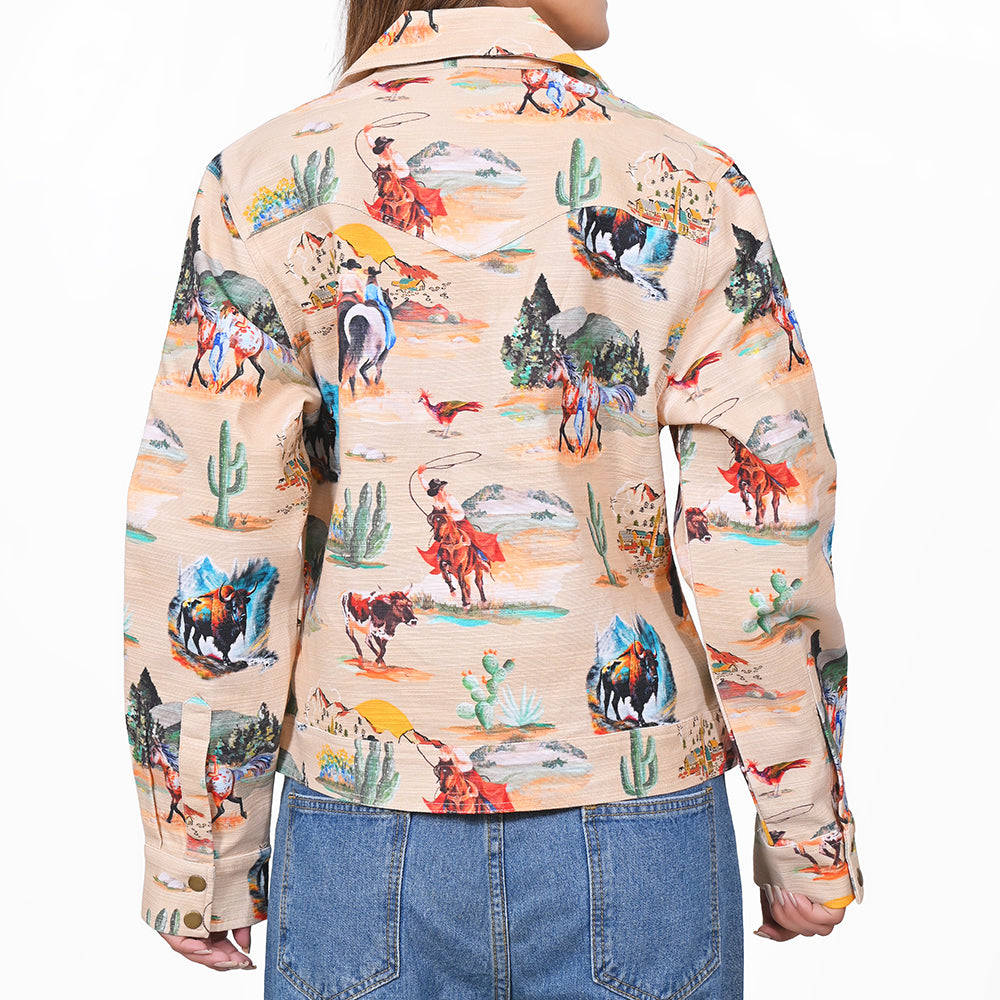 ADSH098 American Darling Cotton Lycra Western Bison Print Shirt Jacket
