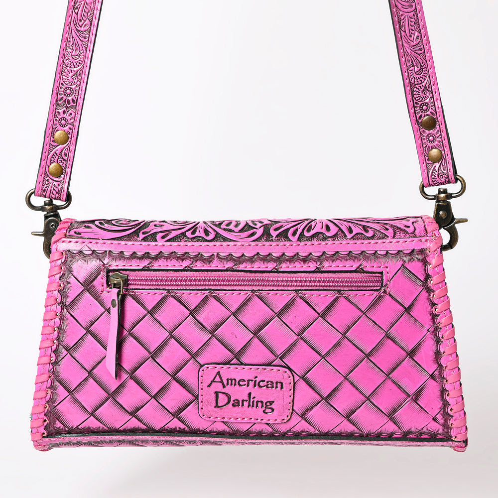 ADBG1134 American Darling Pink Hand Tooled Floral Leather Clutch & Crossbody Bag