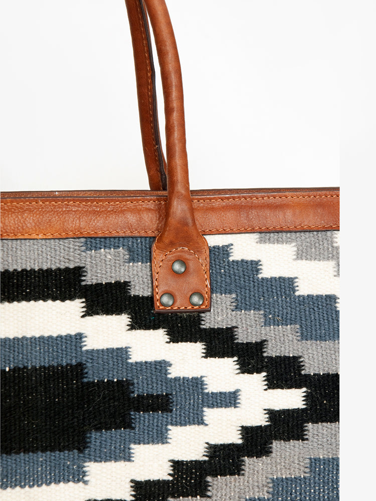 LC-ADBGZ650 Southwestern Wool Tote Bag with Leather Trim - Large Aztec Travel Shoulder Bag