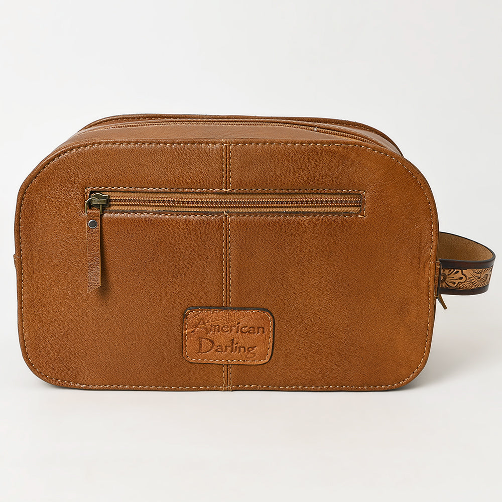 ADBG1509 American Darling Hand-Tooled Western Leather Toiletry Bag - Genuine Floral Carved Travel Case