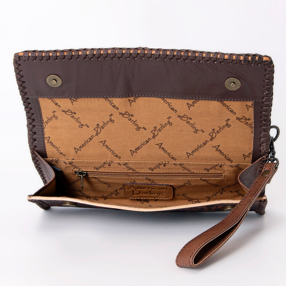 ADBG1106 American Darling Hand-Tooled Leather Western Wristlet Handbag Genuine Leather Floral Carved Wristlet