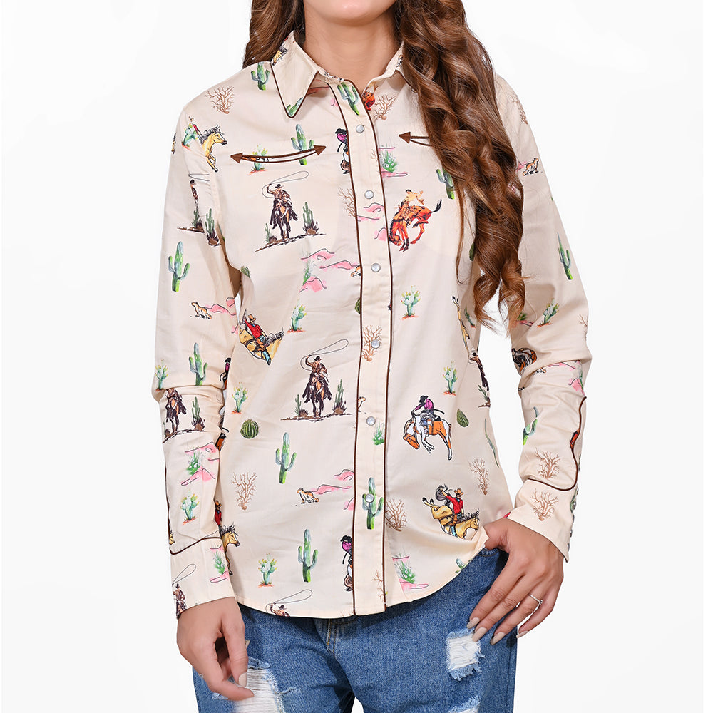 ADSH093 American Darling 100% Satin Cotton Western Rodeo Print Button Down Shirt