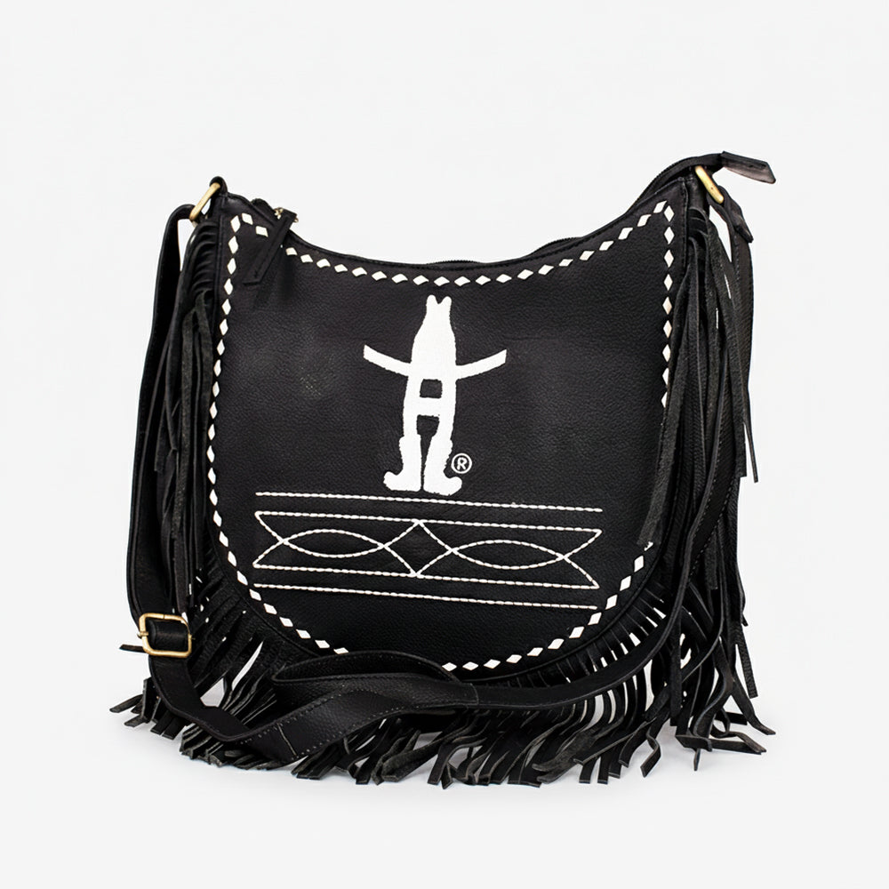 Midnight Rodeo Black Grain Leather Frindged Crossbody Bag