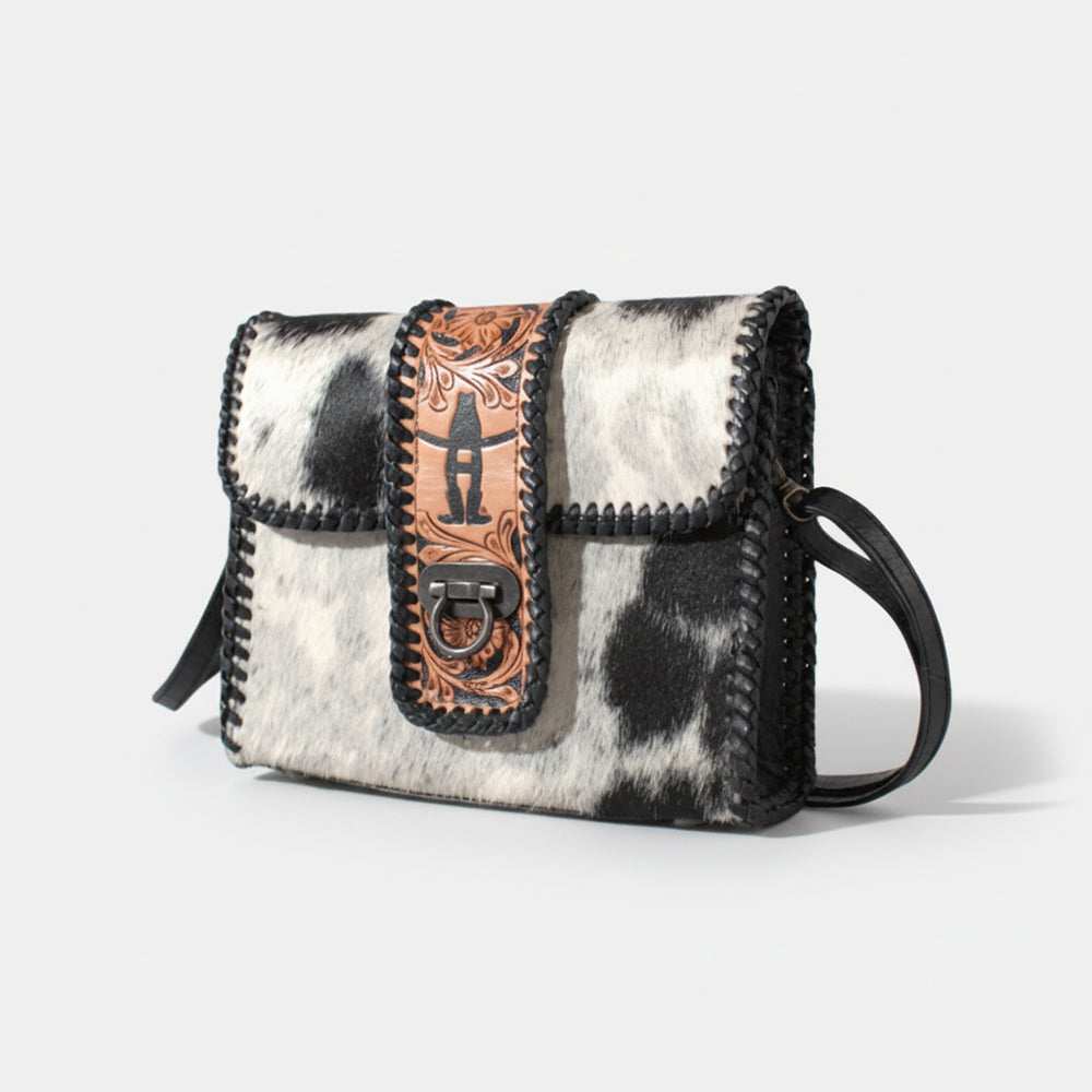 Laurel Rodeo Genuine Handtooled and Hair on Leather Crossbody Bag