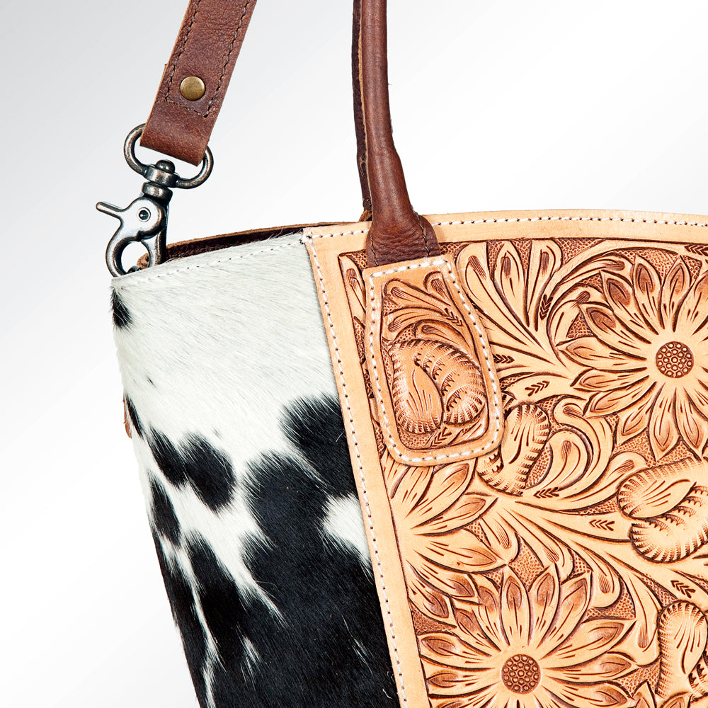 ADBG621A American Darling Hand Tooled Floral & Hair-On Cowhide Western Leather Tote Bag