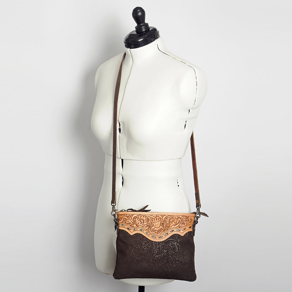 ADBG109 American Darling Hand-Tooled and Floral Embossed Leather Western Crossbody Bag