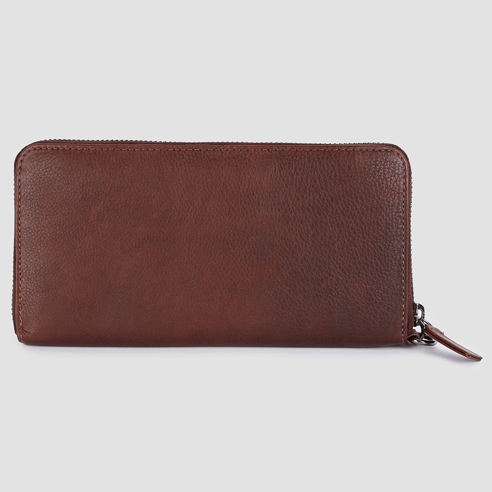 ADBGM394 Saddle Brown Zip-Around Leather Wallet Wristlet - American Darling