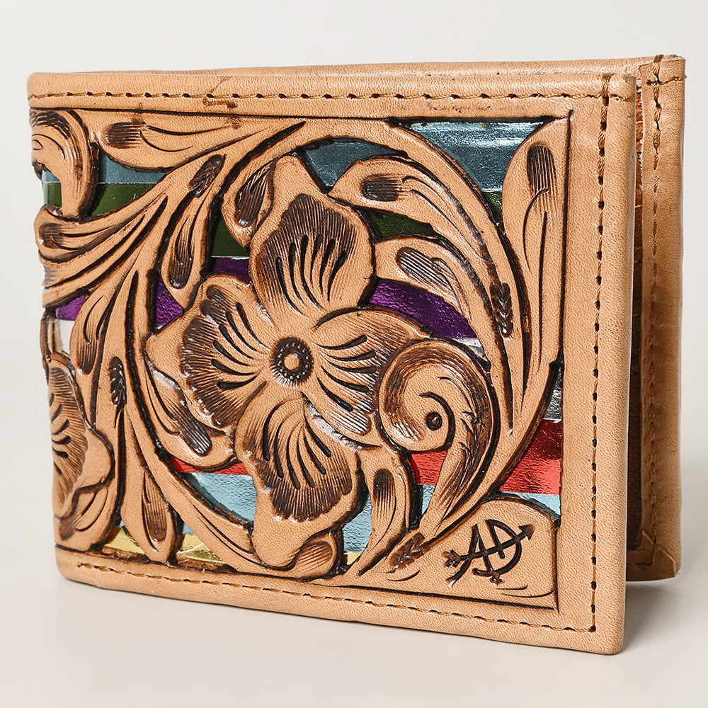 ADBG1236 American Darling Hand Tooled Leather Bifold Wallet -Floral Carved Purse