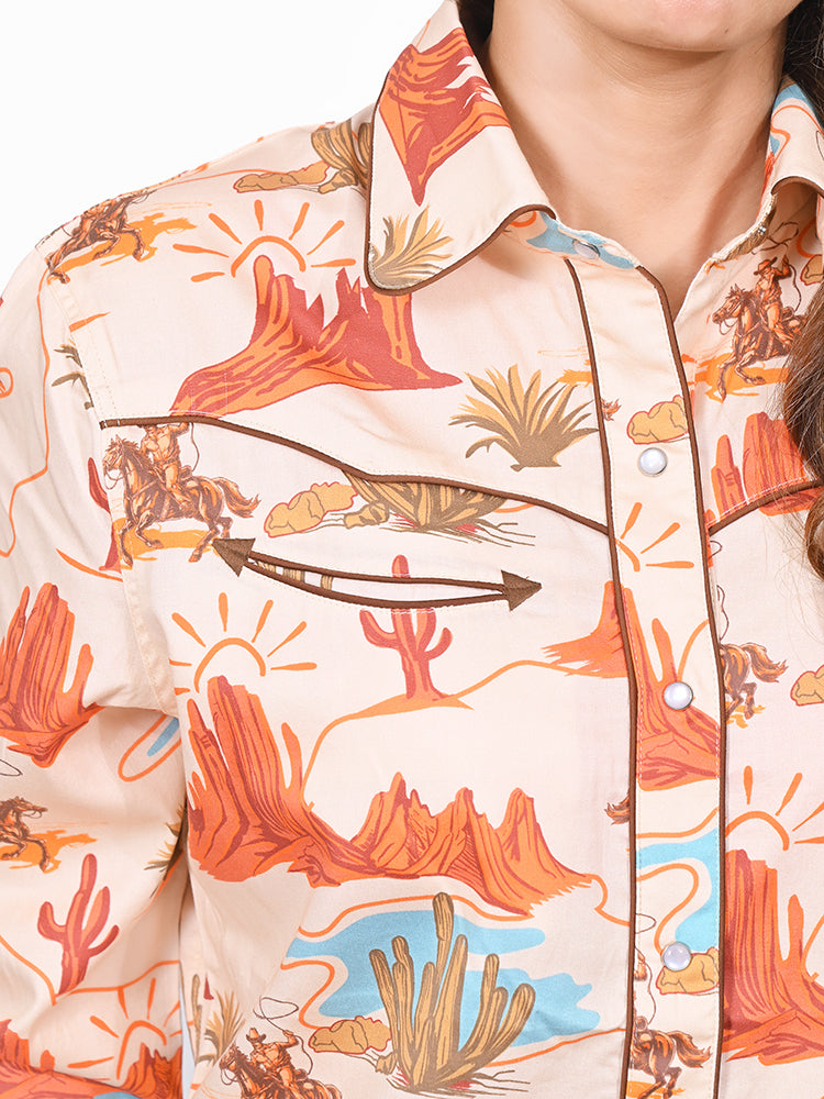 ADSH086 American Darling 100% Satin Cotton Canyon Landscape Western Shirt
