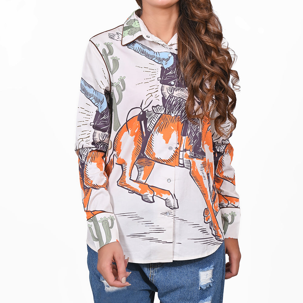 ADSH083 American Darling 100% Satin Cotton Printed Western Button Down Shirt