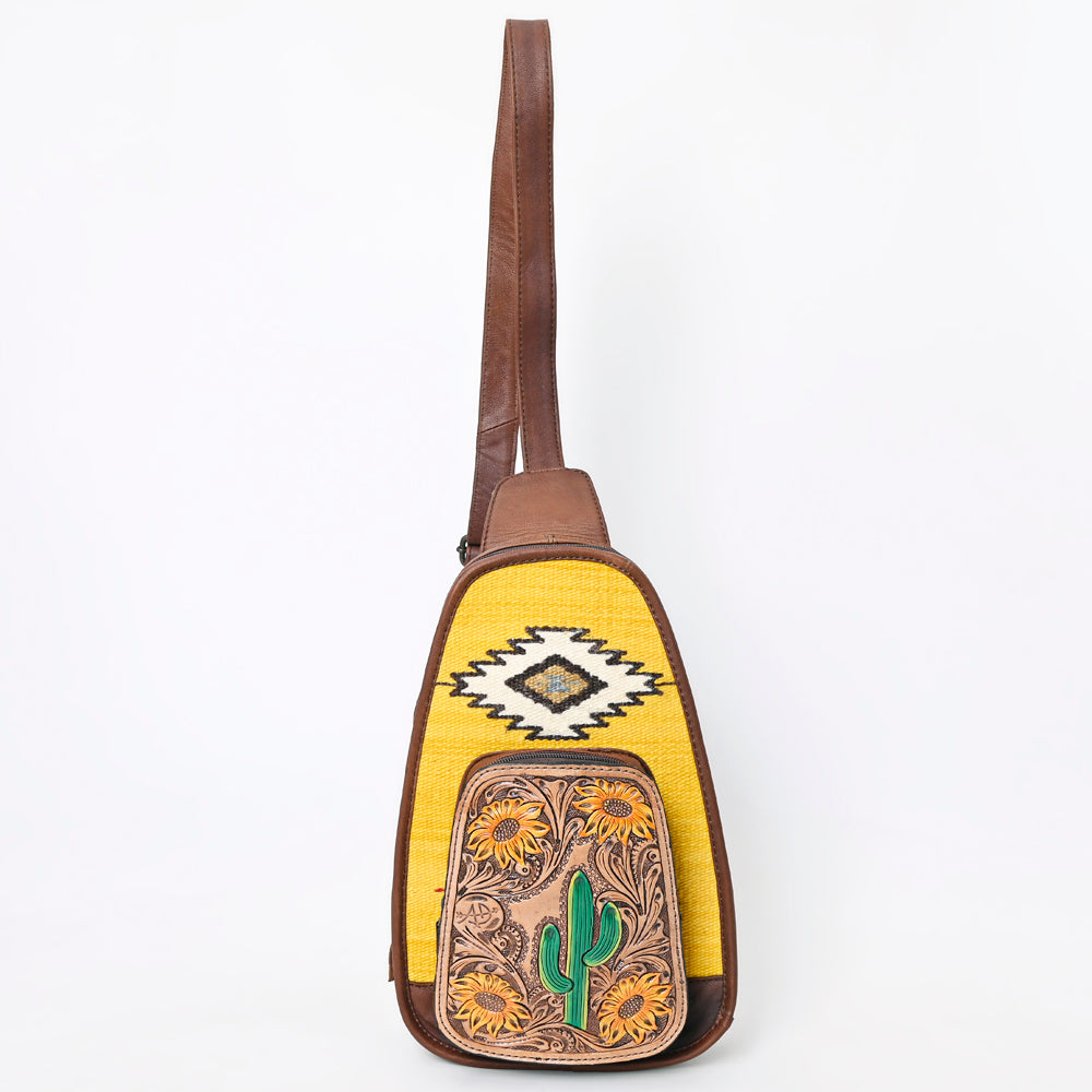 ADBG1146 American Darling Saddle Blanket Sling Bag | Floral Tooled Leather Backpack