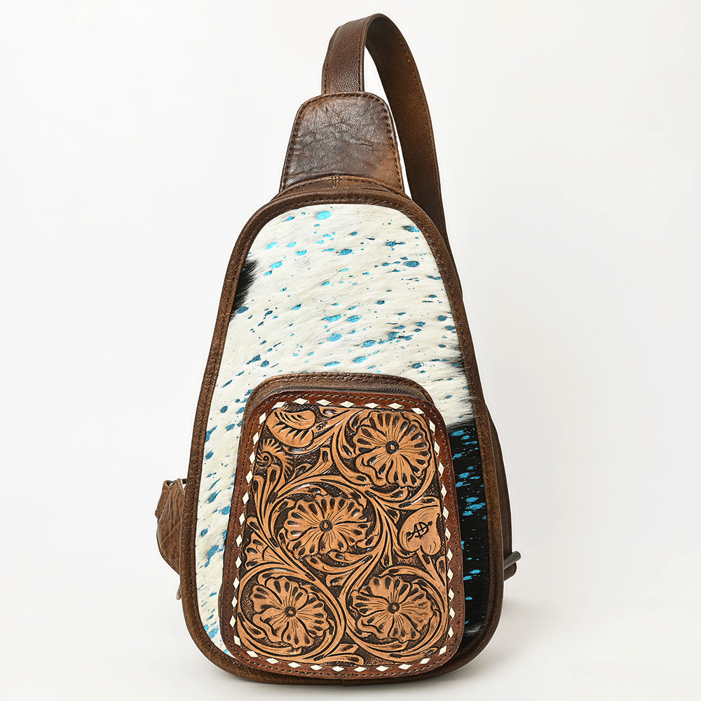 ADBG1146 American Darling Floral Hand Tooled Bag | Hair on Cowhide Sling