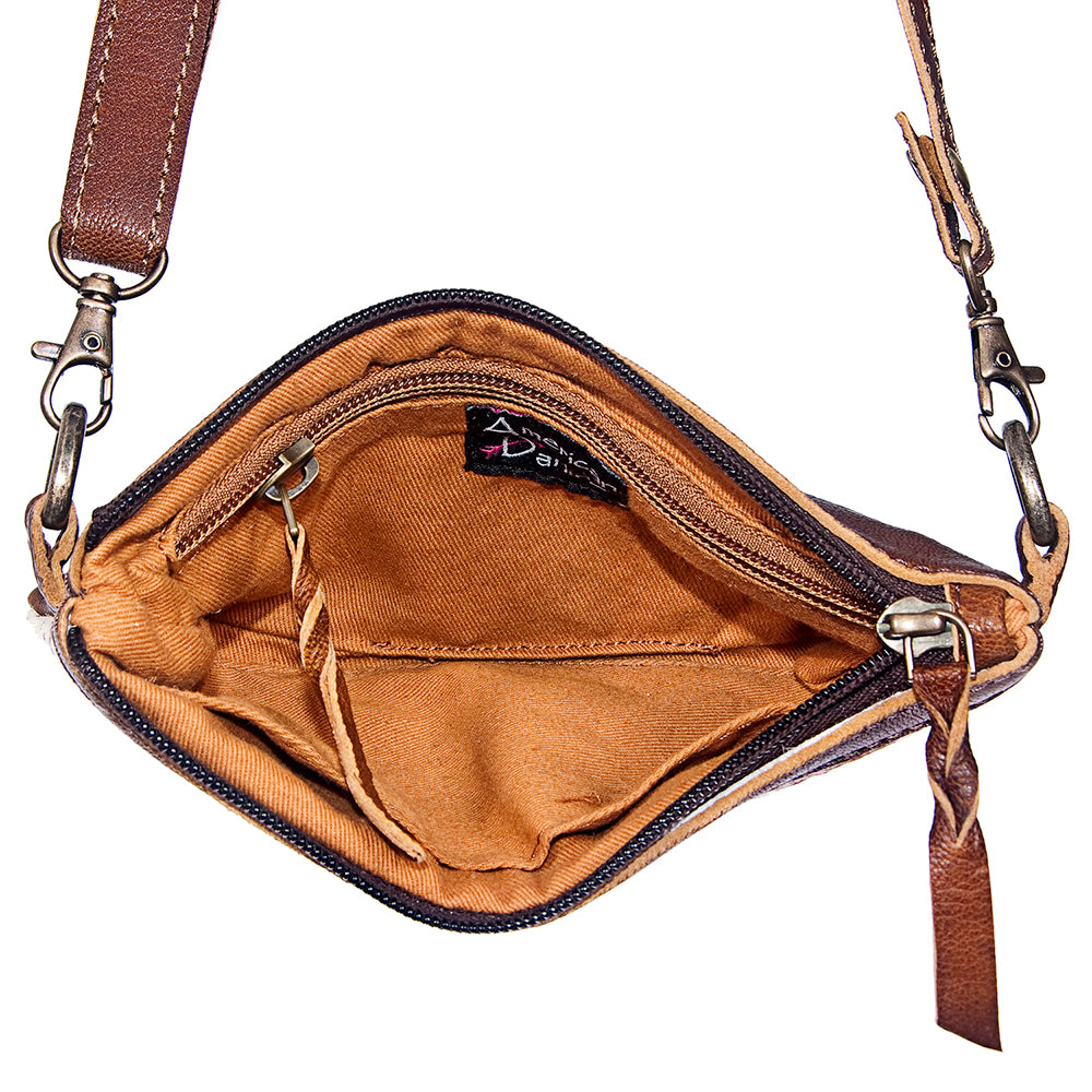 LC-ADBGS142 Hair-On Leather Crossbody Pouch with Zip Closure and Adjustable Strap