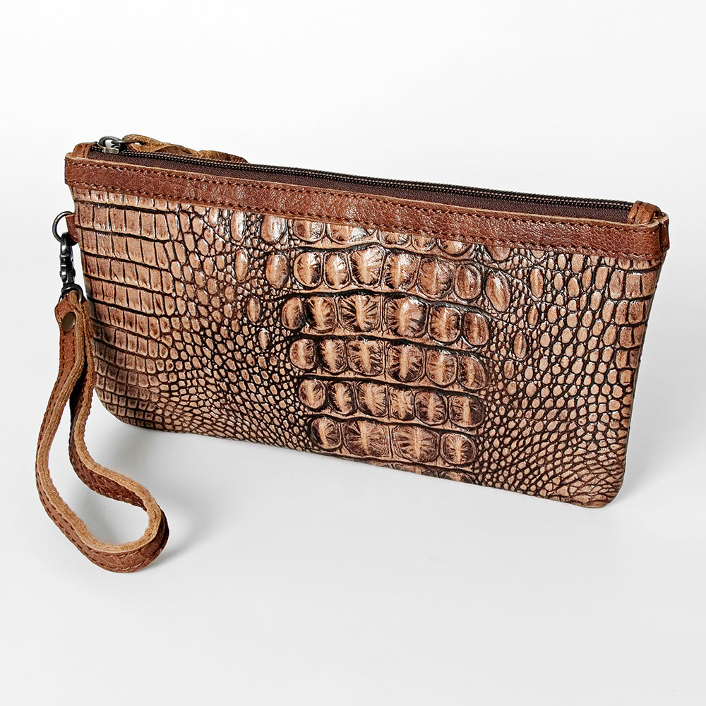 ADBG765 American Darling Western Leather Wristlet Bag - Crocodile Embossed Handcrafted Clutch