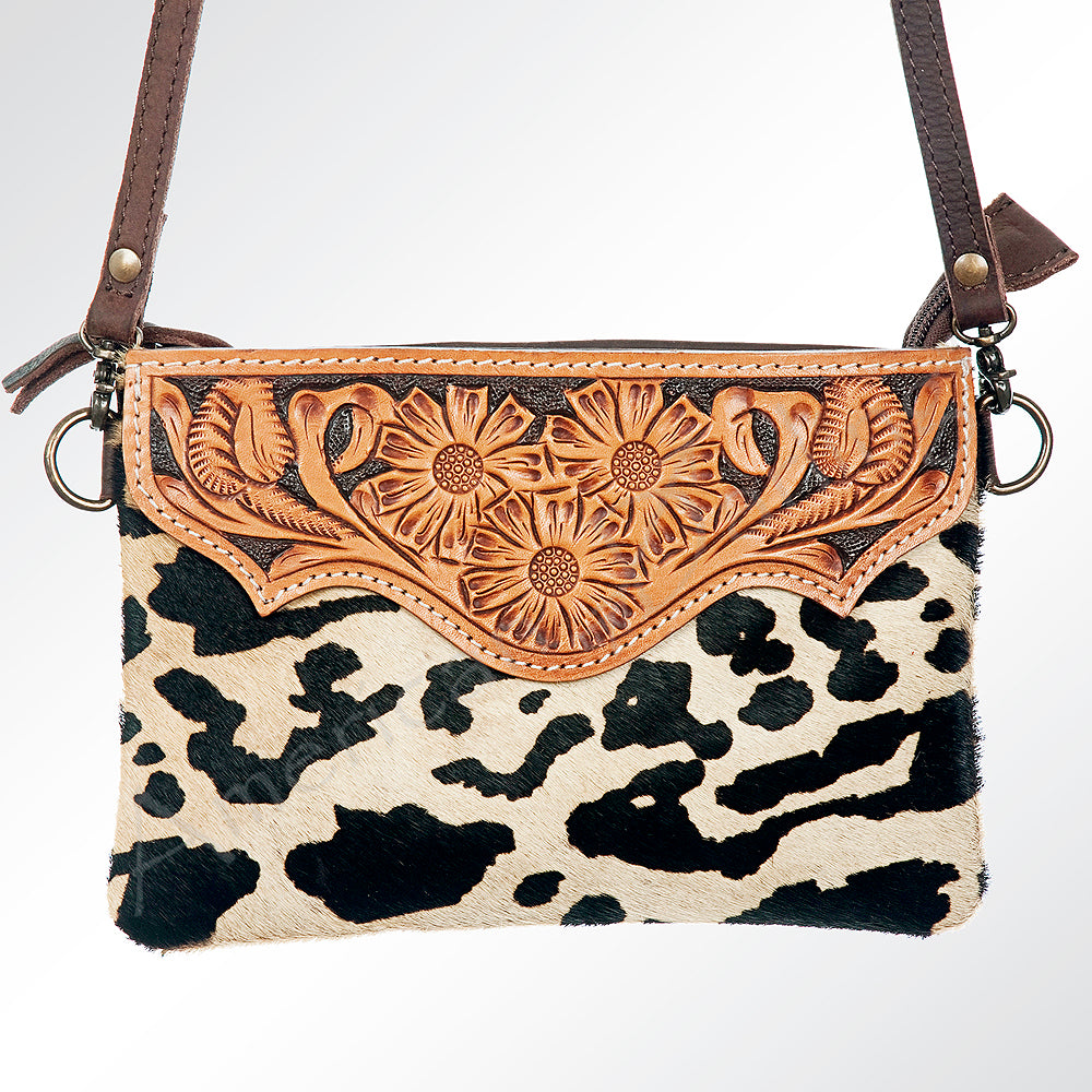 ADBG581 American Darling Hand Tooled Floral Carved & Hair-On Cowhide Small Cross body Bag