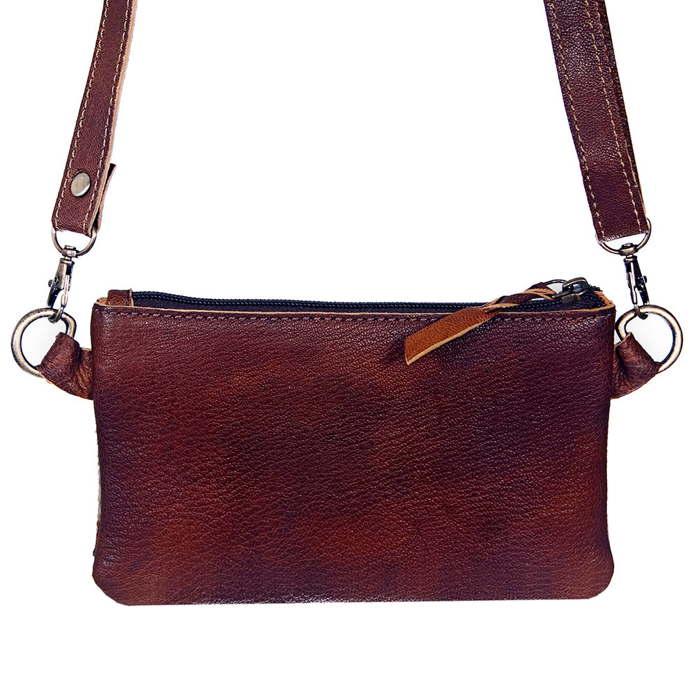 LC-ADBGS142 Hair-On Leather Crossbody Pouch with Zip Closure and Adjustable Strap