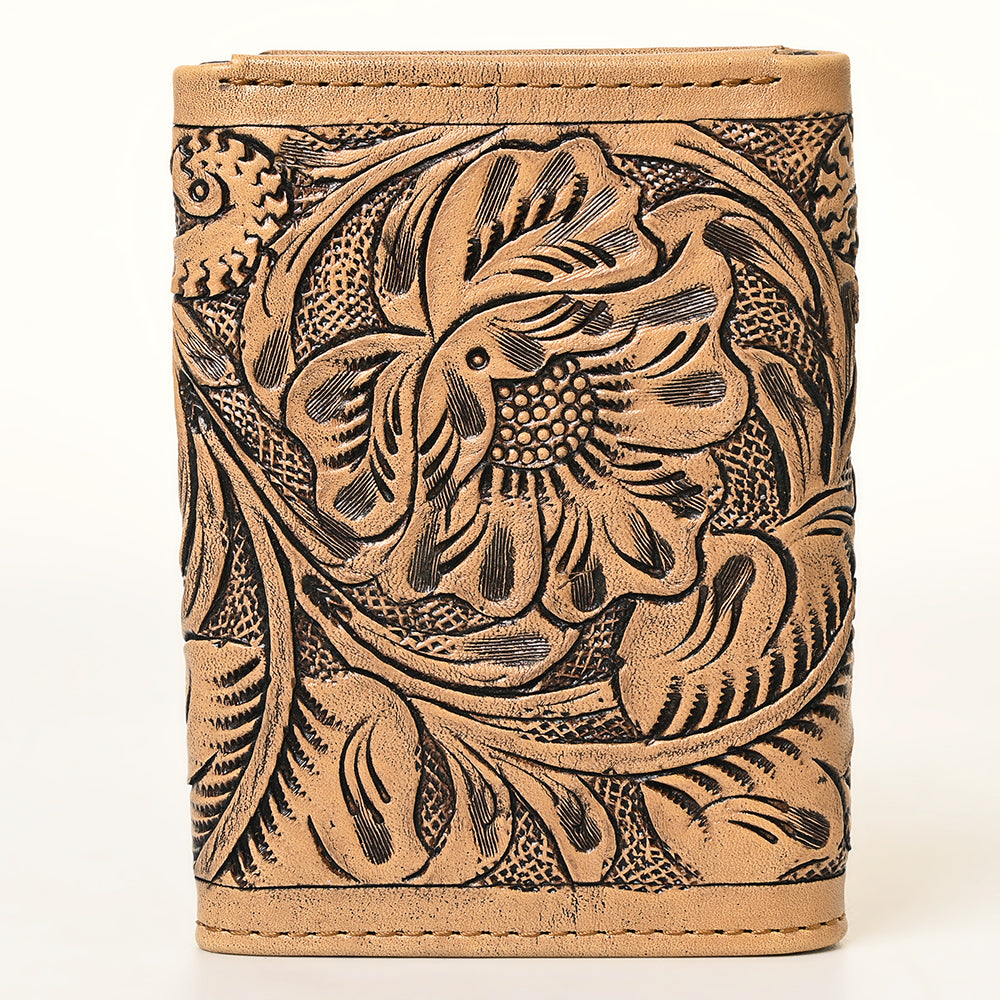 ADBG1310 American Darling Hand Tooled Leather Trifold Wallet -Floral Carved Purse