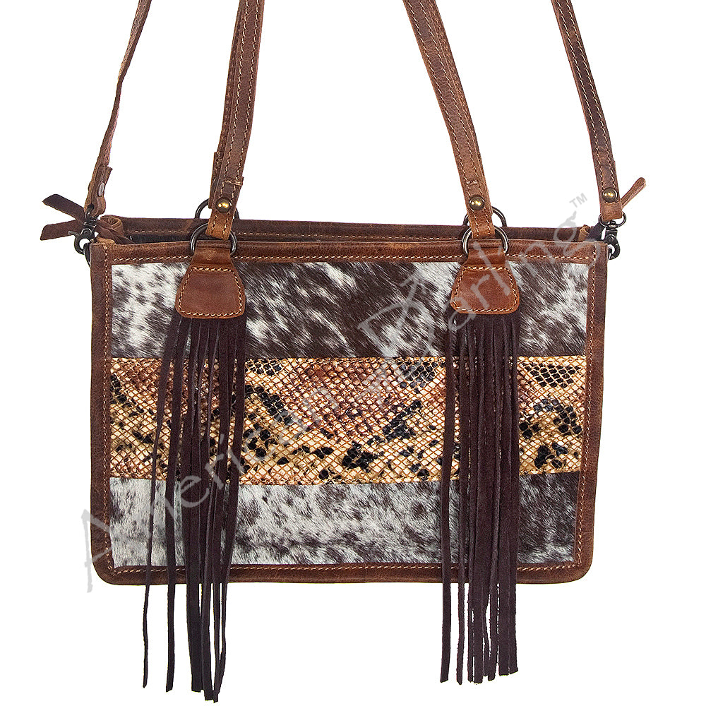 ADBG375 American Darling Handcrafted Hair-On Cowhide Tote Bag with Western Fringes