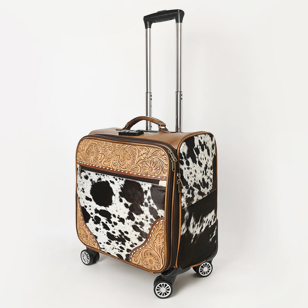 ADBG1296 American Darling Hair-On Cowhide Western Trolley Bag - Genuine Leather Hand-Tooled Luggage
