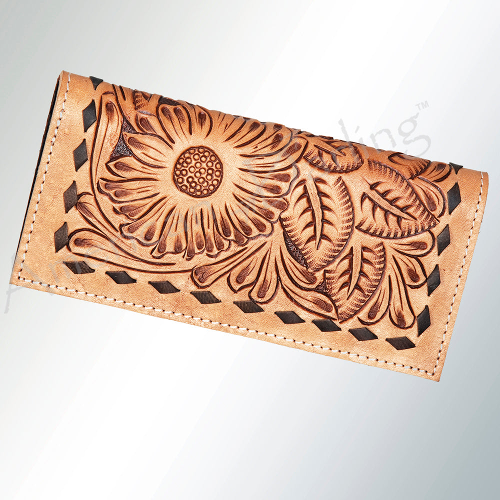 ADBG258 American Darling Wallet Bag - Hand Tooled Floral Leather & Buck Stitched Western Wallet