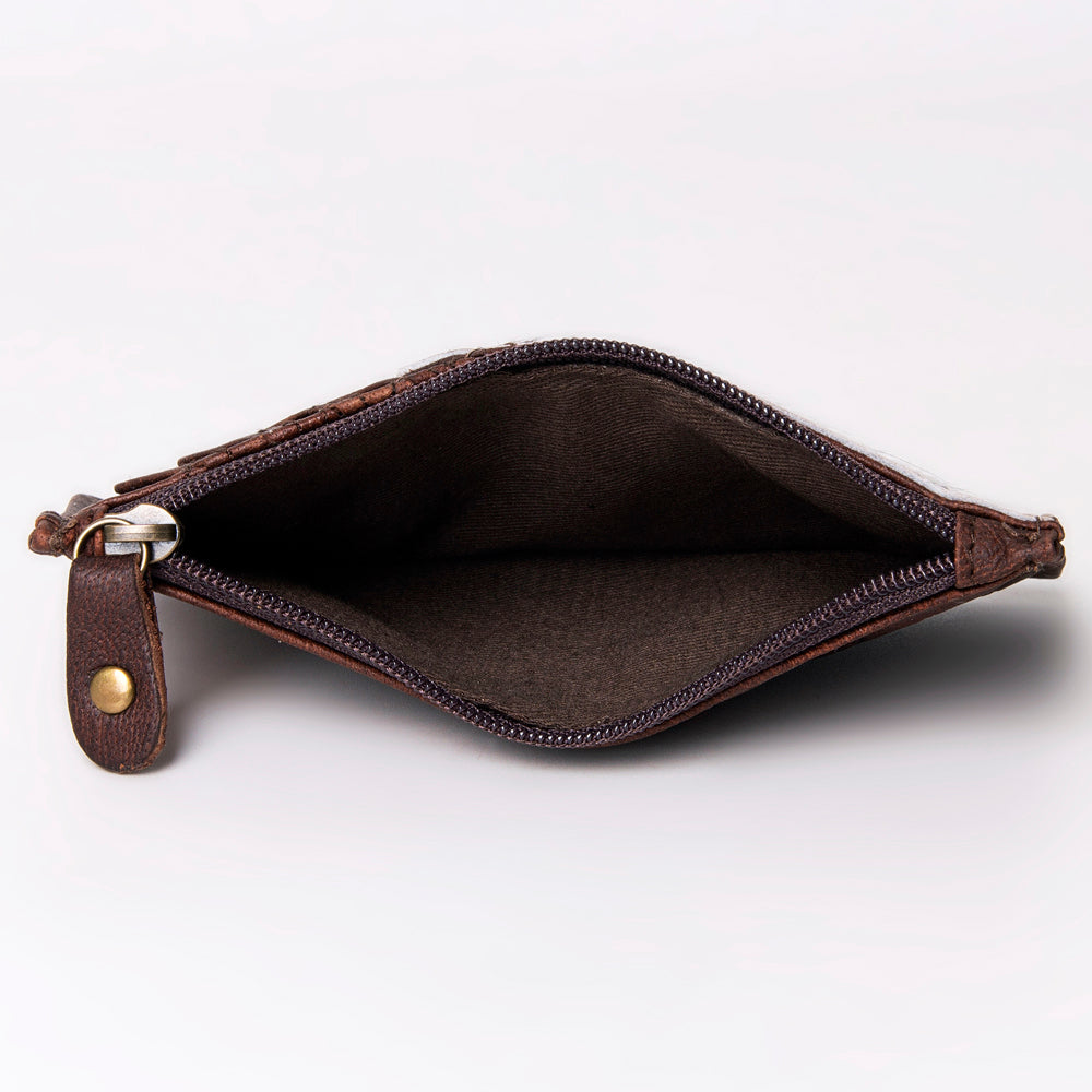 ADCCM101 Cowhide & Brown Leather Zipper Card Holder - Western Slim Wallet