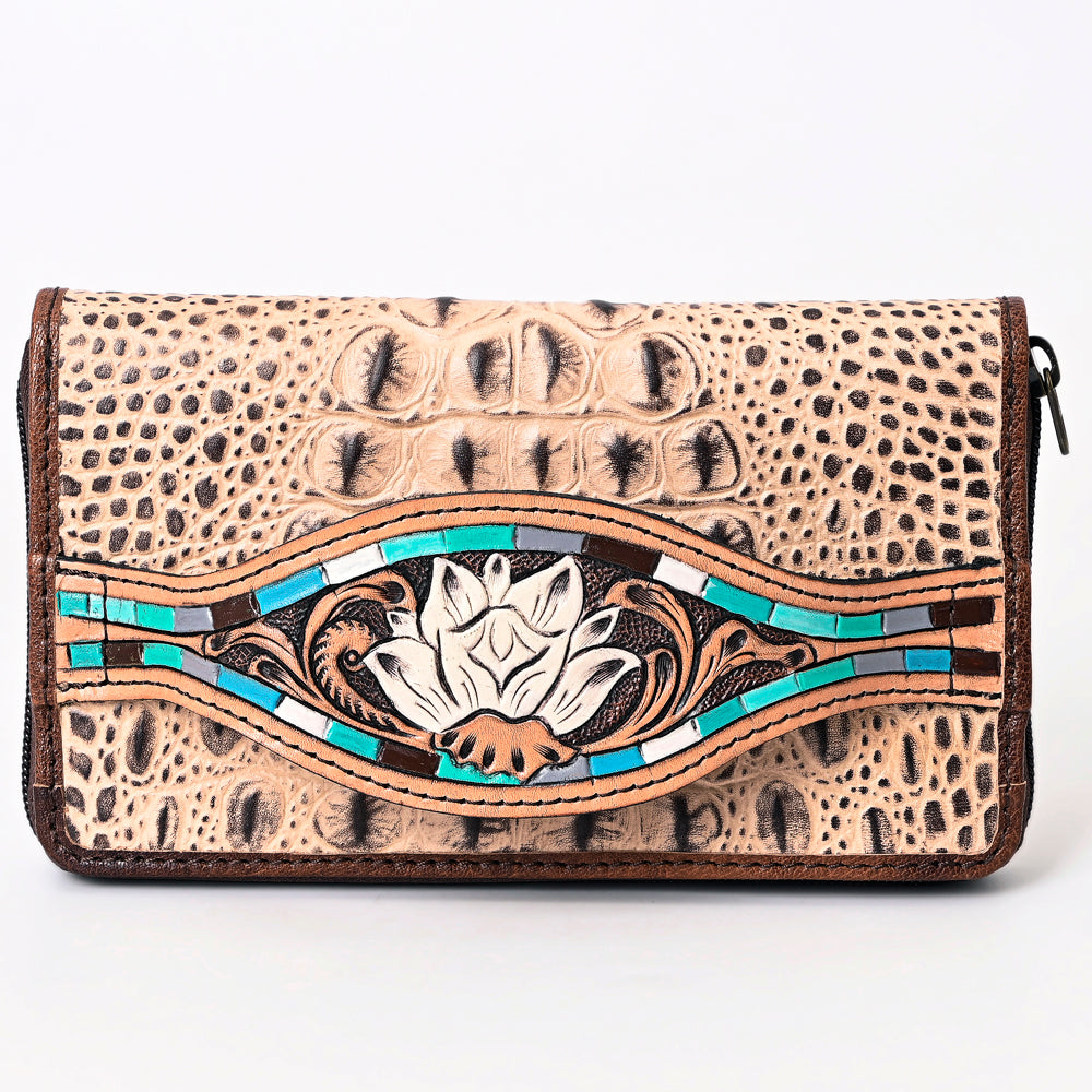 ADBG1190 American Darling Western Leather Wallet Bag Crocodile Embossed Hand Tooled